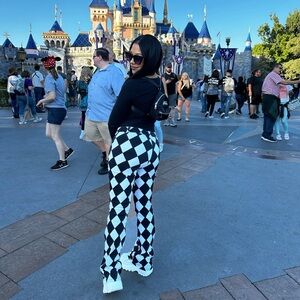Motel Rocks Zoven Flare Trouser in Harlequin B&W